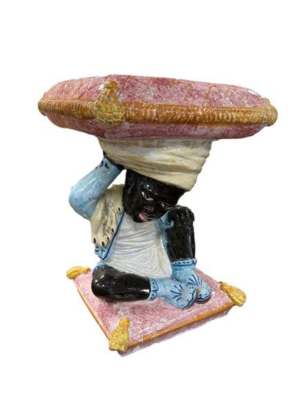 Italy. 
Pair of polychrome glazed ceramic stools d