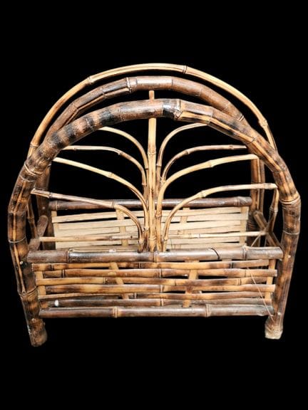 Bamboo magazine rack, bent and stained 
H: 44 cm
W
