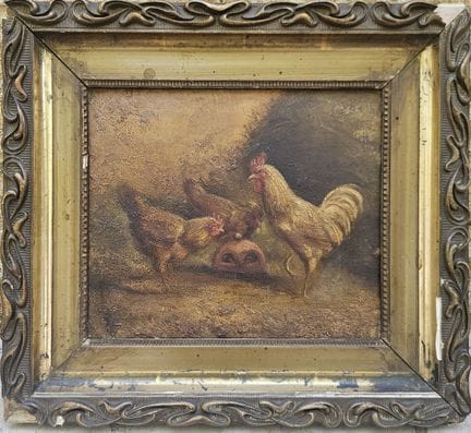 Scuola francese, XX secolo
Gallo e galline
Olio su