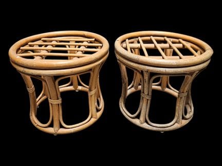 Pair of stools made of bent and stained rattan, wi