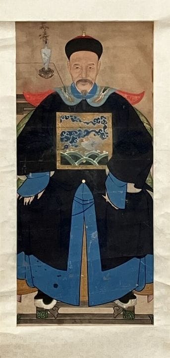 CHINE
Portrait d'ancêtre à l'encre et couleurs sur