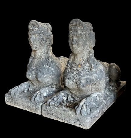 Pair of sphinxes made of reconstituted stone.
Late
