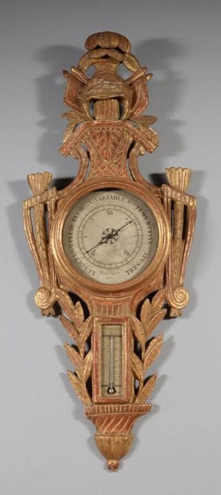 Gilded carved wooden barometer decorated with laur