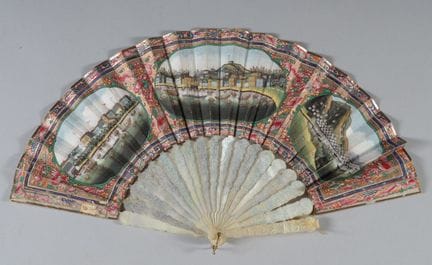 A rare mother-of-pearl and gouache-painted paper f