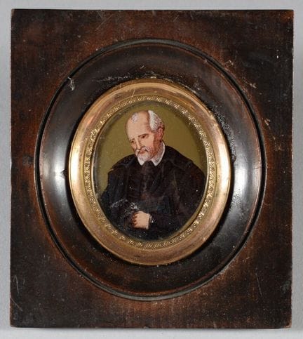 Miniature en fixé sous verre représentant un saint