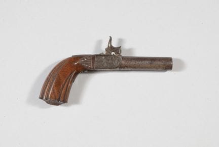 Percussion-lock pistol, round barrel with forced-b