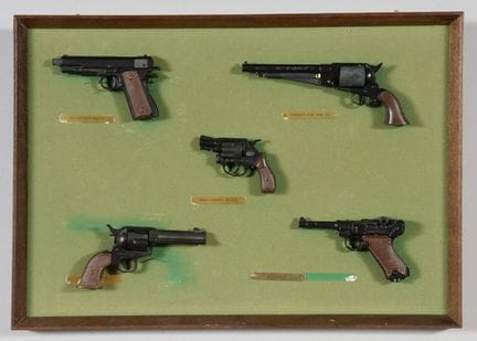 Display case featuring 5 scale models of iconic ha