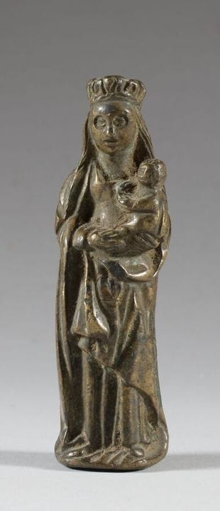 Hollow cast bronze wall sconce depicting the Virgi