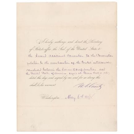 U.S. Grant Document Signed as President for a Post