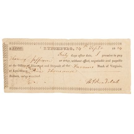 Thomas Jefferson Signed $5,000 Promissory Note fro