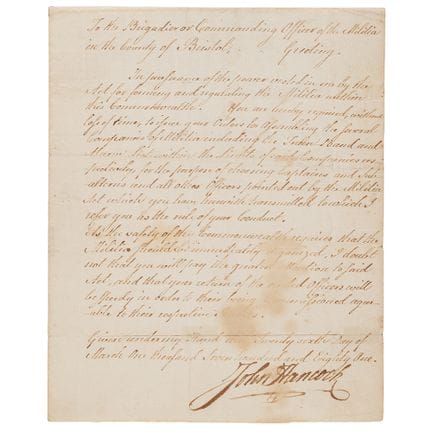 John Hancock Revolutionary War-Dated Document Sign