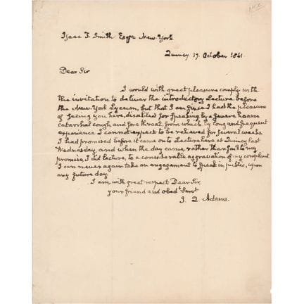 John Quincy Adams Autograph Letter Signed: "I can 
