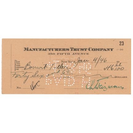 Assegno firmato da Chaim Weizmann
Assegno della Ma