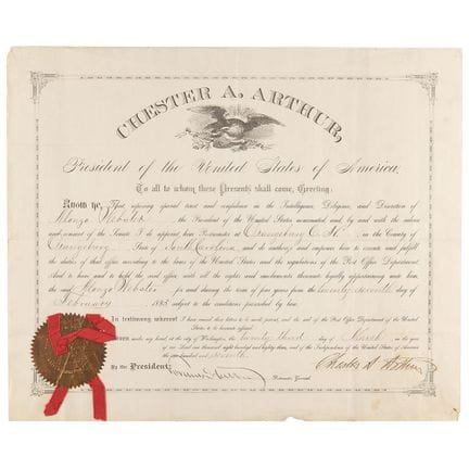 Document signé par Chester A. Arthur en sa qualité