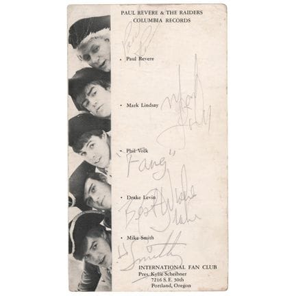 Carte promotionnelle signée de Paul Revere and the