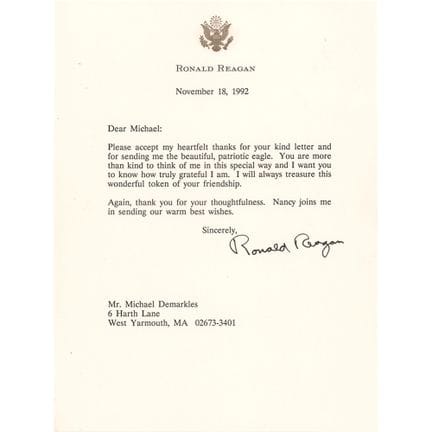 Lettre dactylographiée et signée par Ronald Reagan