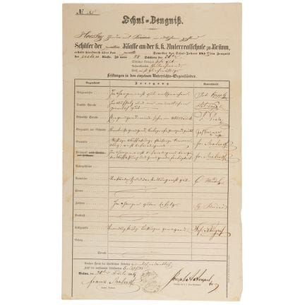 Documento autografo di Gregor Mendel - Certificato