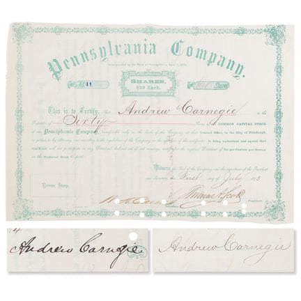 Certificato azionario della Pennsylvania Company d