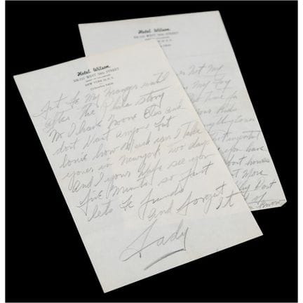 Lettre autographe signée de Billie Holiday adressé