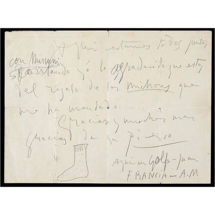 Lettera autografa firmata da Pablo Picasso con sch