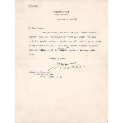 Lettre dactylographiée et signée par William H. Ta