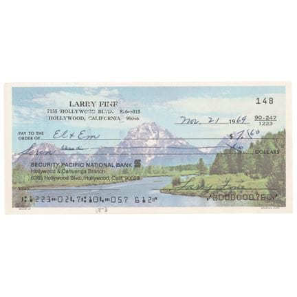 Three Stooges: Larry Fine Signed Check
Personal ch