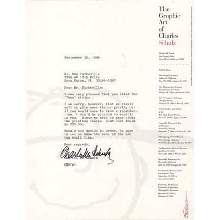 Lettera dattiloscritta e autografata da Charles Sc