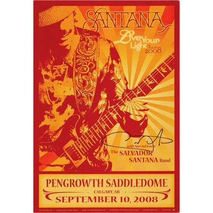 Locandina autografata da Carlos Santana del concer