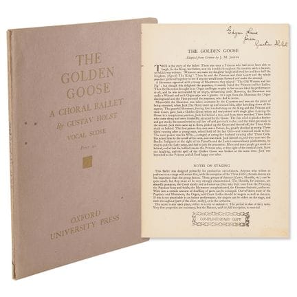 Livret de partitions signé par Gustav Holst, 1927,