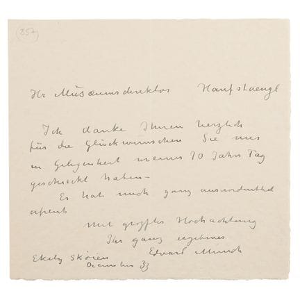 Lettera autografa firmata di Edvard Munch
Influent