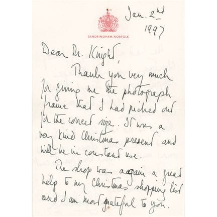Lettera autografa firmata dalla regina Elisabetta 