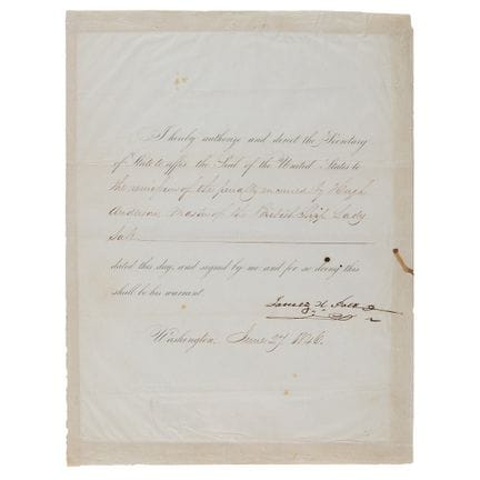 James K. Polk Document Signed as President for Rem