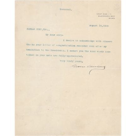 Lettre dactylographiée et signée par Grover Clevel