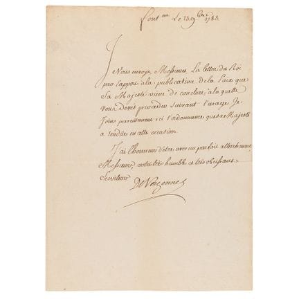 Charles Gravier, comte de Vergennes Lettera firmat