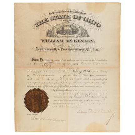 Document signé par William McKinley en sa qualité 
