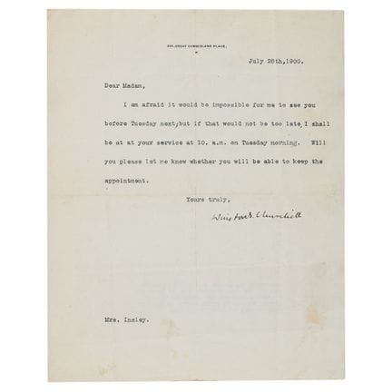 Lettera dattiloscritta e firmata da Winston Church