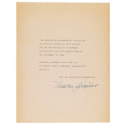 Walter Gropius Signed Invitation for the Universit