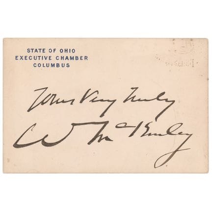 Carte signée par William McKinley portant la menti