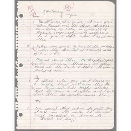 Manoscritto autografo firmato da John F. Kennedy, 