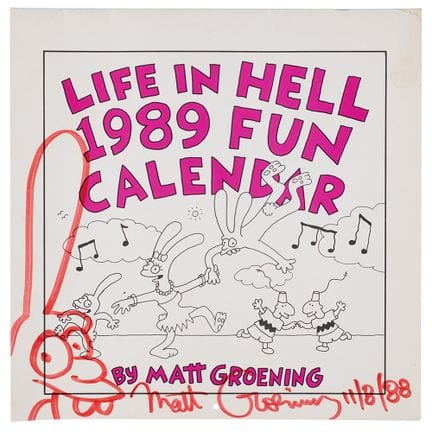 Calendario “Life in Hell” del 1989 autografato da 