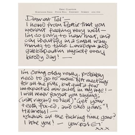 Lettre autographe signée d’Eric Clapton adressée à