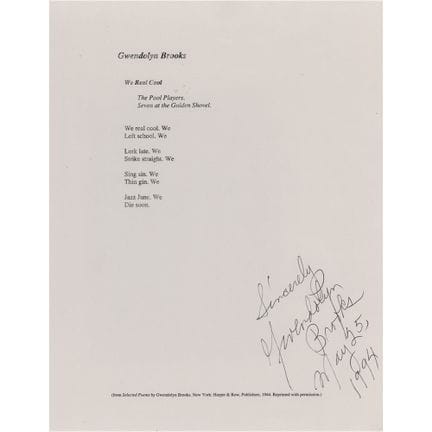 Manoscritto autografo di Gwendolyn Brooks - "We Re