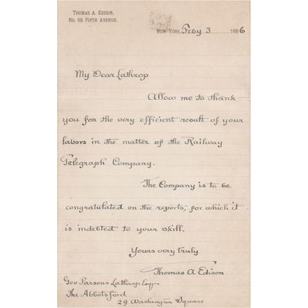 Lettera autografa firmata da Thomas Edison riguard