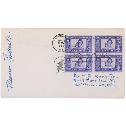 Enveloppe postale signée par Eleanor Roosevelt
Env