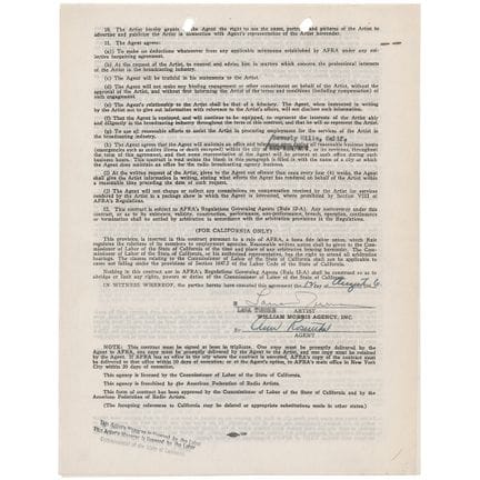 Lana Turner Signed Agency Contract
DS, four pages,