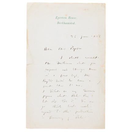 Lettera autografa firmata da James M. Barrie su “P