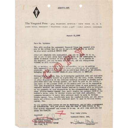 Documento autografo di James Baldwin – Copia dell’