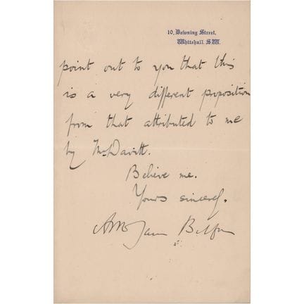 Arthur James Balfour Lettera parziale firmata
Stat