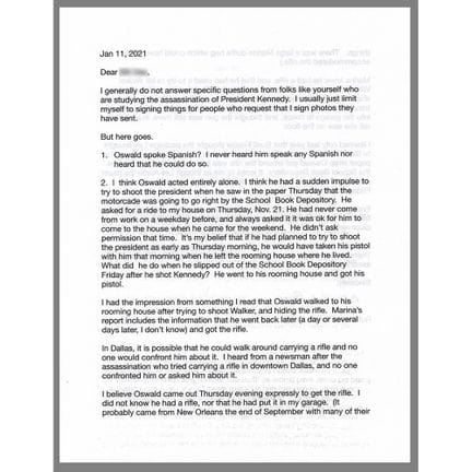 Lee Harvey Oswald: Ruth Paine Typed Letter Signed 