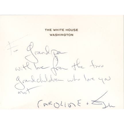 Note autographe de Jacqueline, Caroline et John Ke